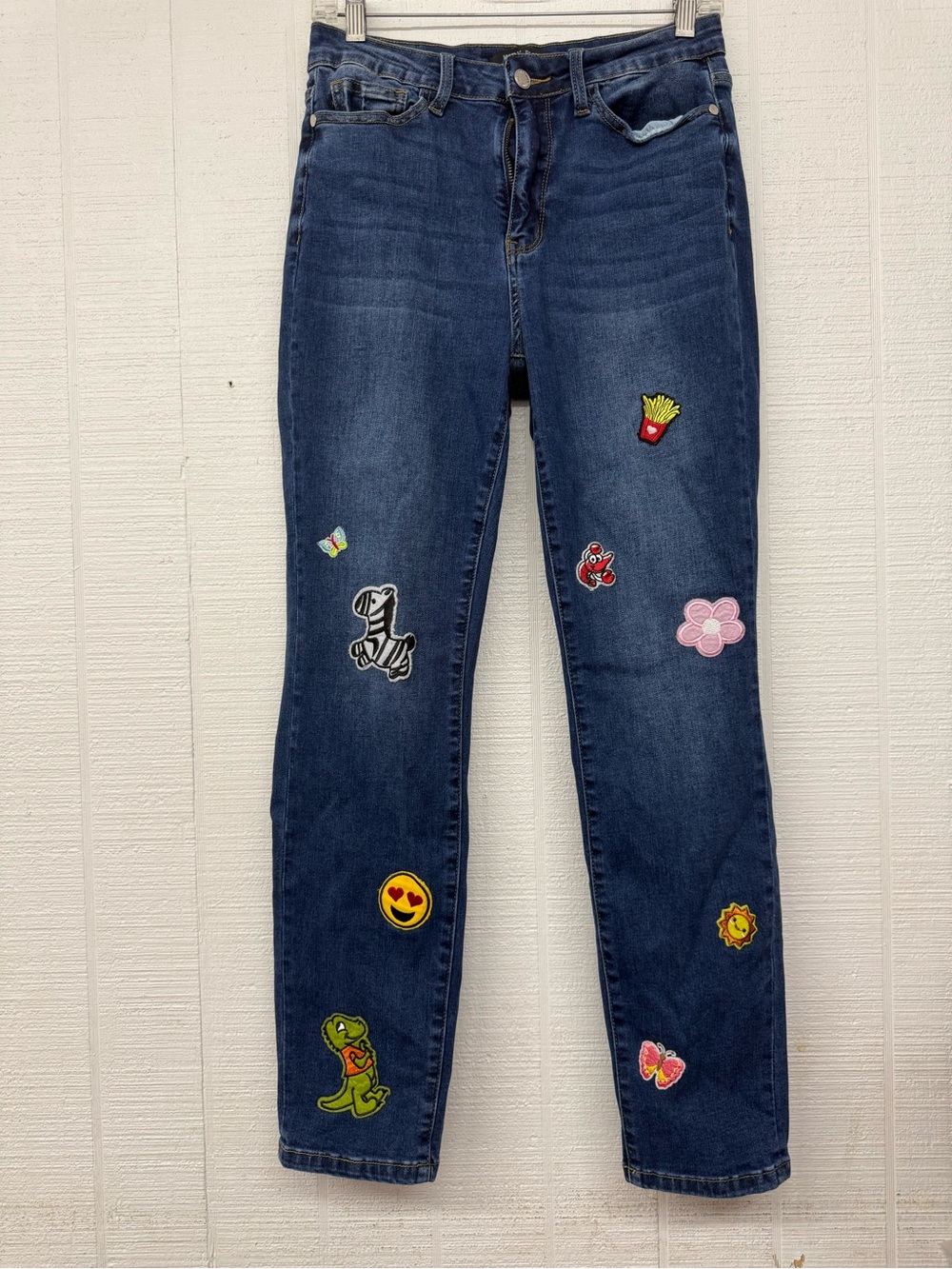 Judy Blue Dark Blue Straight Leg Jeans with Colorful Patches
